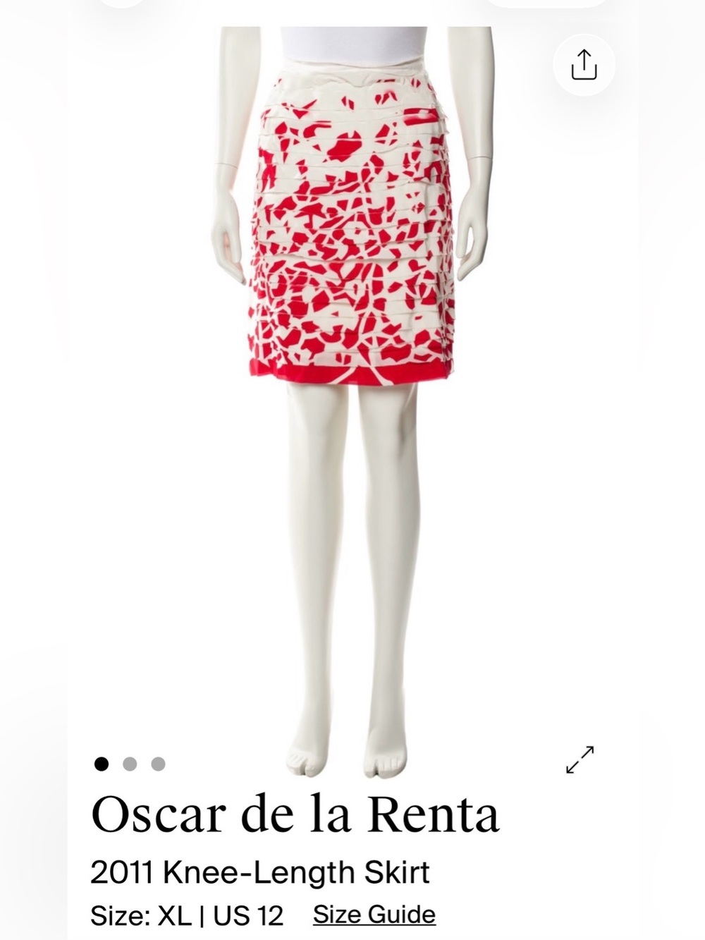 Oscar de la Renta White Mini Skirt with Red Abstract Print